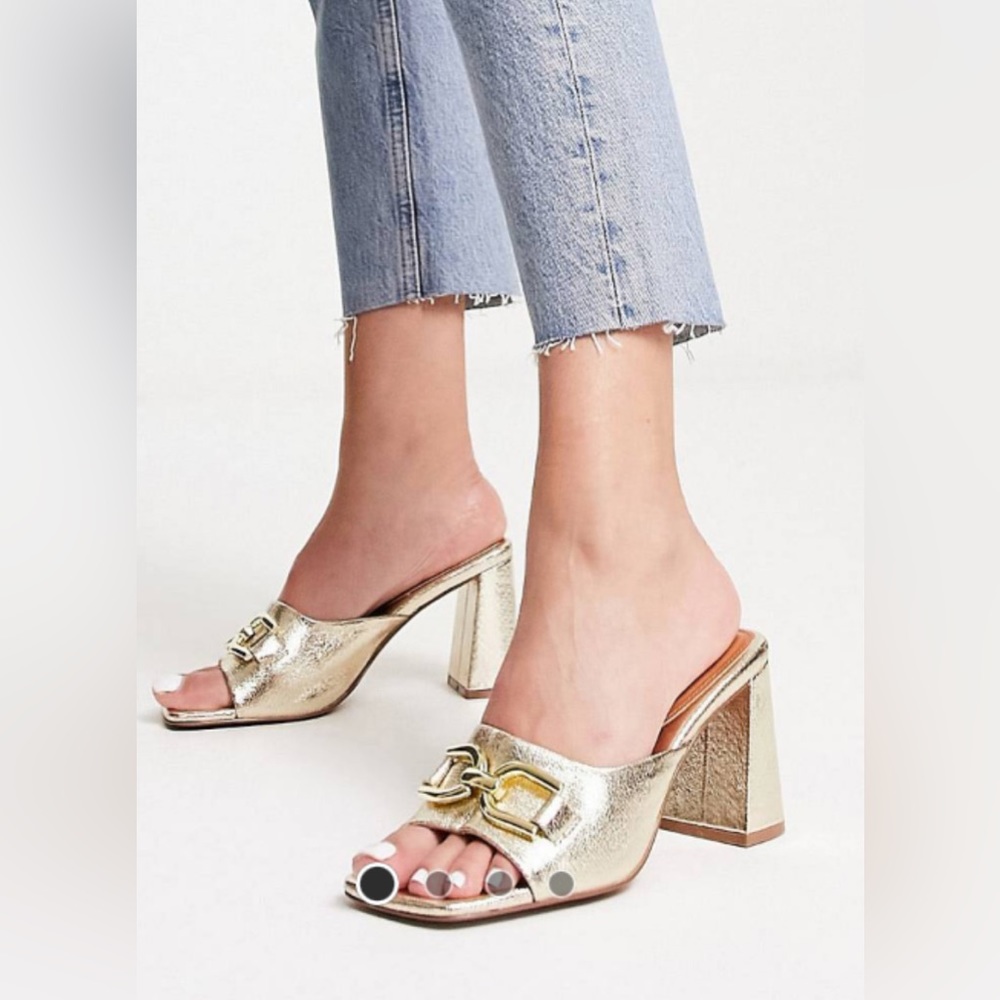 Size 8.5 NWOT  - ASOS DESIGN Hush snaffle detail mid heeled mules in gold